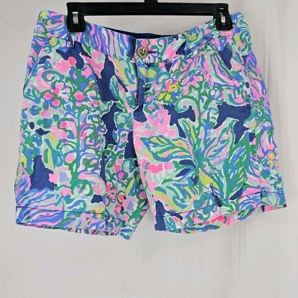 Lilly Pulitzer Bright Indigo Exotic Escapade Print The Jayne Shorts Womens 2 - Picture 1 of 6